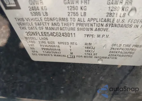 2012 Chevrolet Equinox 1Lt from USA, damaged, VIN 2GNFLEE54C6243011